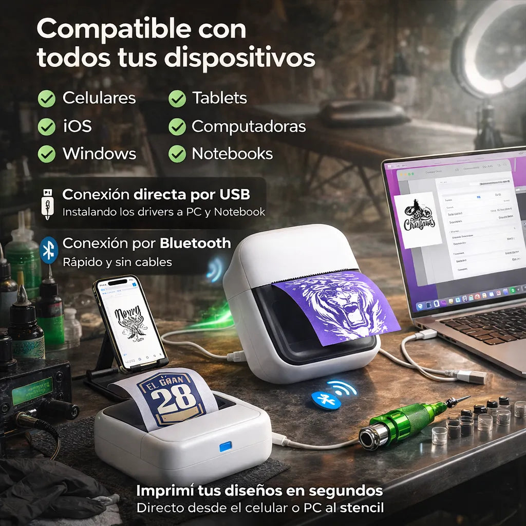 Impresora Termocopiadora Tattoo Mini Compacta 203dpi 11x5cm